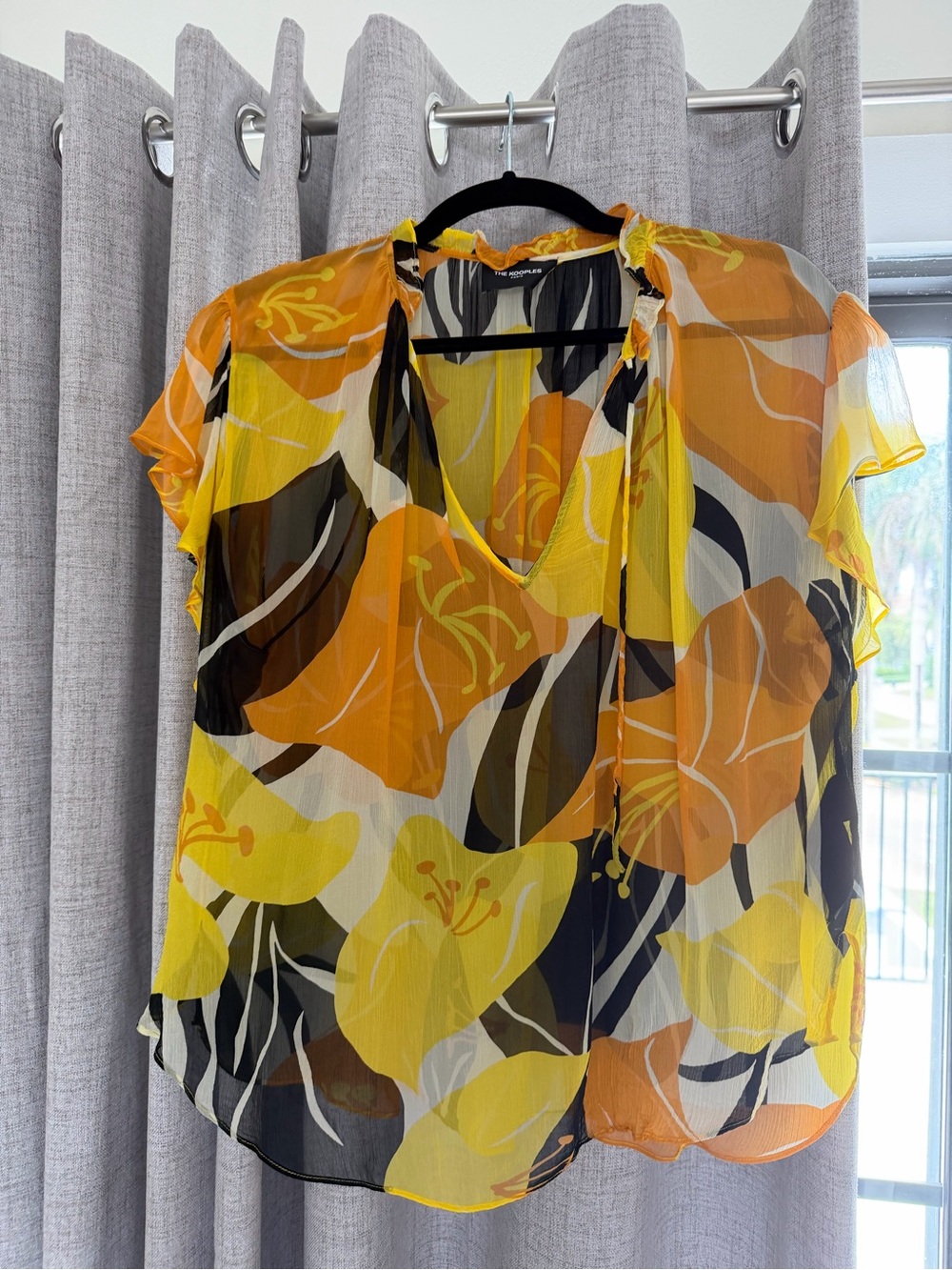 The Kooples Yellow & Orange Floral Tie-Neck Blouse